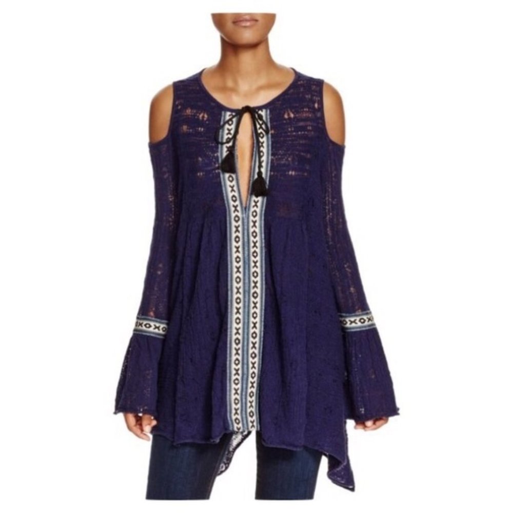 Free People Love Of Flowers Tunic Tank Navy Blue S